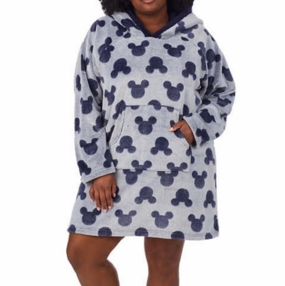 Disney Mickey Mouse Fleece Lounger Sherpa Hood Dark Blue XL - Picture 1 of 13